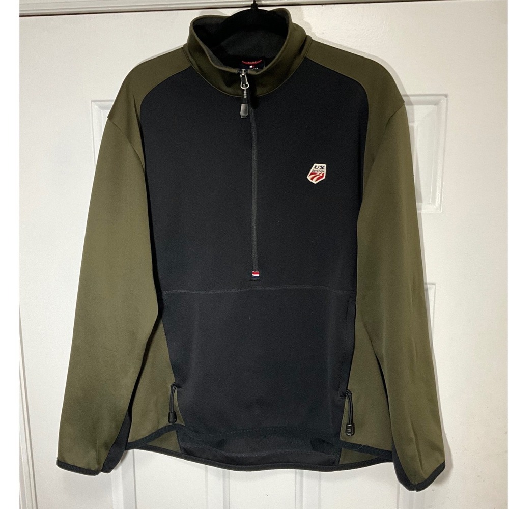 Tommy Hilfiger US Ski Team Quarter Zip Pullover Olive Green Black Mens Large